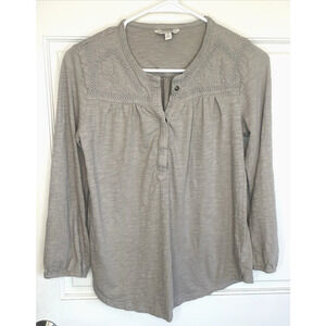 Lucky Brand Women's Boho Embroidered Henley Top Sz S 100% Cotton Long Sleeve